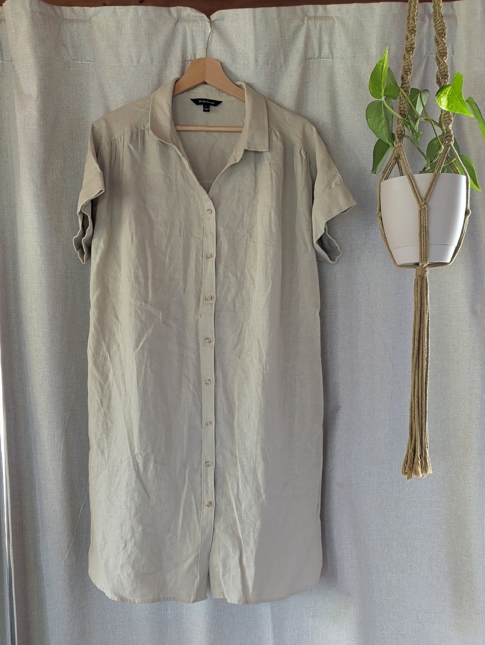 Neutral Beige Button-Front Mini Shirt Dress